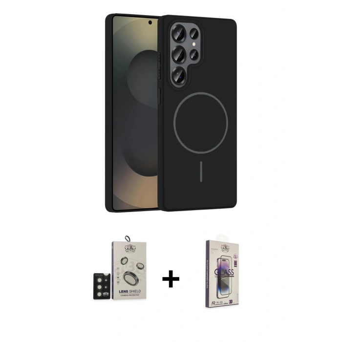 MARSİLYAN™- Galaxy S25 Ultra Kılıf Siluet Doku Özel Seri - Siyah Bilvis 3D Cam Ekran Koruyucu + Bilvis Titan Kamera Lens - SH