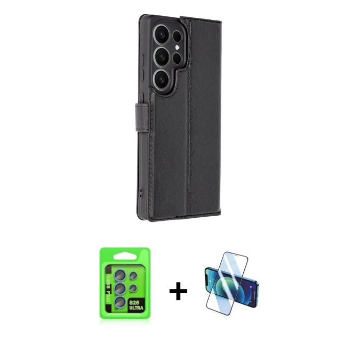 MARSİLYAN™- Galaxy S25 Ultra Kılıf Siluet Işık Serisi - Siyah 3D Antistatik Seramik Nano Ekran Koruyucu + Raze Metal Kamera Lens - MI