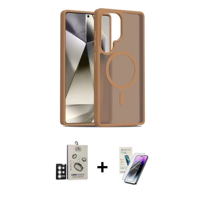 MARSİLYAN™- Galaxy S25 Ultra Kılıf Siluet Minimal Prime - Şeffaf Pasifik Cam Ekran Koruyucu + Bilvis Titan Kamera Lens - GS
