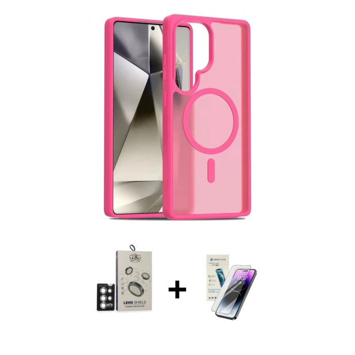 MARSİLYAN™- Galaxy S25 Ultra Kılıf Siluet Minimal Prime - Şeffaf Pasifik Cam Ekran Koruyucu + Bilvis Titan Kamera Lens - GS