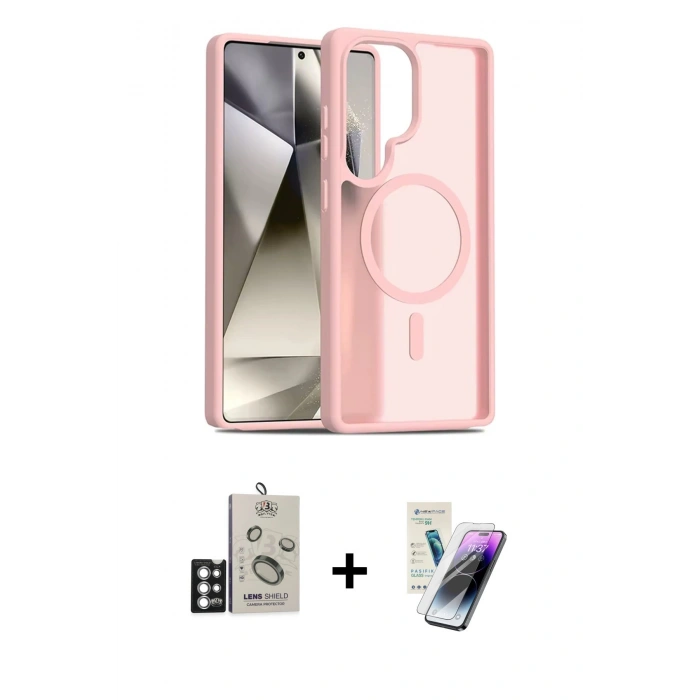 MARSİLYAN™- Galaxy S25 Ultra Kılıf Siluet Minimal Prime - Şeffaf Pasifik Cam Ekran Koruyucu + Bilvis Titan Kamera Lens - GS