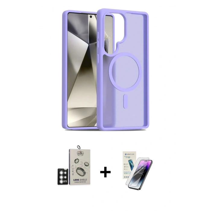 MARSİLYAN™- Galaxy S25 Ultra Kılıf Siluet Minimal Prime - Şeffaf Pasifik Cam Ekran Koruyucu + Bilvis Titan Kamera Lens - GS