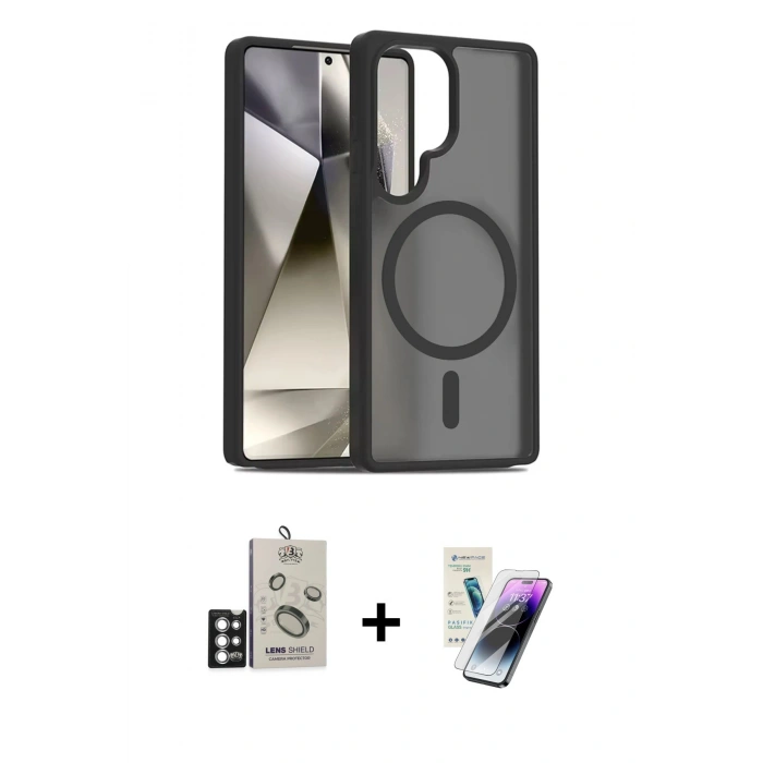 MARSİLYAN™- Galaxy S25 Ultra Kılıf Siluet Minimal Prime - Şeffaf Pasifik Cam Ekran Koruyucu + Bilvis Titan Kamera Lens - GS