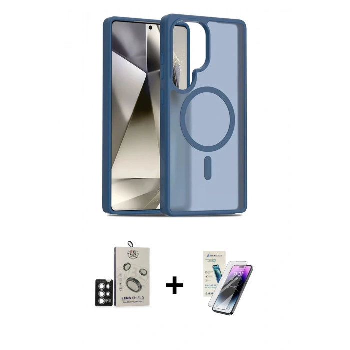 MARSİLYAN™- Galaxy S25 Ultra Kılıf Siluet Minimal Prime - Şeffaf Pasifik Cam Ekran Koruyucu + Bilvis Titan Kamera Lens - GS