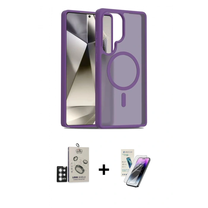 MARSİLYAN™- Galaxy S25 Ultra Kılıf Siluet Minimal Prime - Şeffaf Pasifik Cam Ekran Koruyucu + Bilvis Titan Kamera Lens - GS