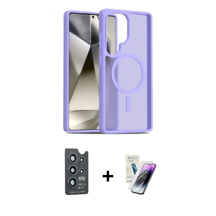 MARSİLYAN™- Galaxy S25 Ultra Kılıf Siluet Minimal Prime - Şeffaf Pasifik Cam Ekran Koruyucu + Bilvis Titan Kamera Lens - LT