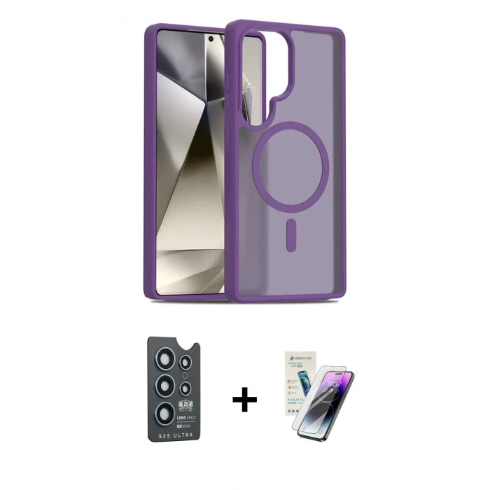 MARSİLYAN™- Galaxy S25 Ultra Kılıf Siluet Minimal Prime - Şeffaf Pasifik Cam Ekran Koruyucu + Bilvis Titan Kamera Lens - LT
