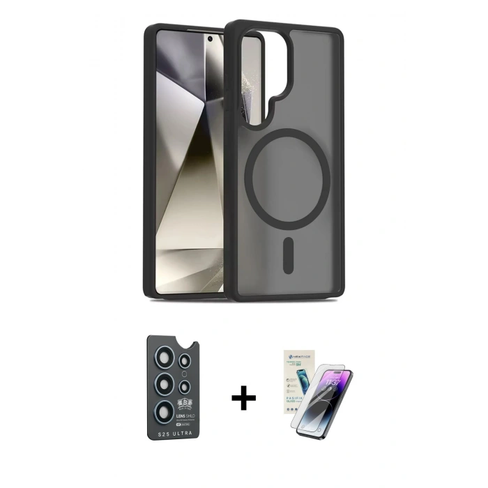 MARSİLYAN™- Galaxy S25 Ultra Kılıf Siluet Minimal Prime - Şeffaf Pasifik Cam Ekran Koruyucu + Bilvis Titan Kamera Lens - LT