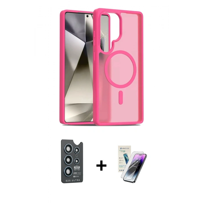 MARSİLYAN™- Galaxy S25 Ultra Kılıf Siluet Minimal Prime - Şeffaf Pasifik Cam Ekran Koruyucu + Bilvis Titan Kamera Lens - LT