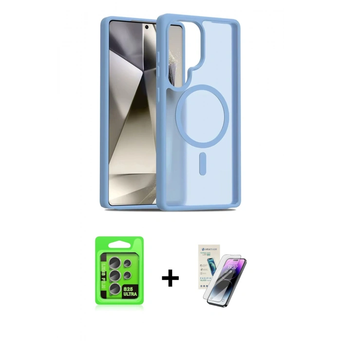 MARSİLYAN™- Galaxy S25 Ultra Kılıf Siluet Minimal Prime - Şeffaf Pasifik Cam Ekran Koruyucu + Raze Metal Kamera Lens - NLGY
