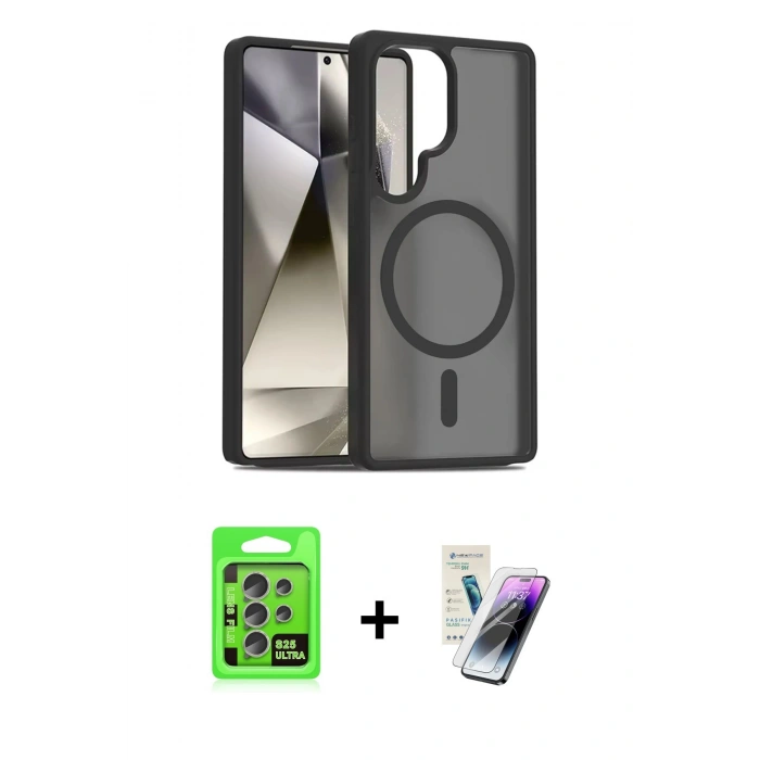 MARSİLYAN™- Galaxy S25 Ultra Kılıf Siluet Minimal Prime - Şeffaf Pasifik Cam Ekran Koruyucu + Raze Metal Kamera Lens - NLGY