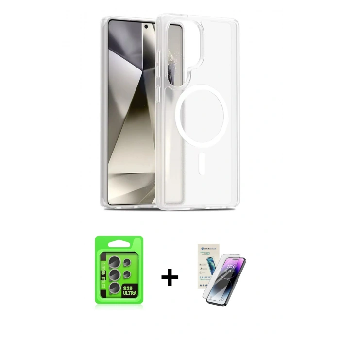 MARSİLYAN™- Galaxy S25 Ultra Kılıf Siluet Minimal Prime - Şeffaf Pasifik Cam Ekran Koruyucu + Raze Metal Kamera Lens - NLGY