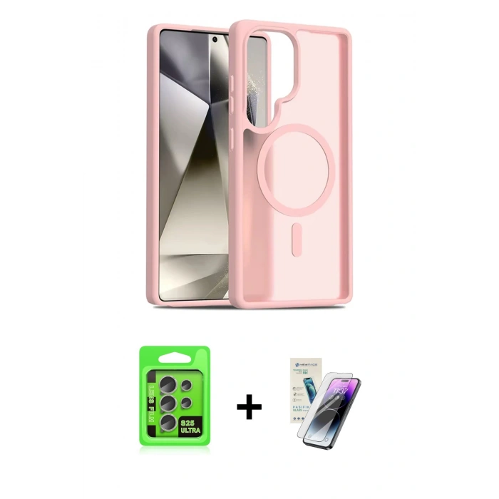 MARSİLYAN™- Galaxy S25 Ultra Kılıf Siluet Minimal Prime - Şeffaf Pasifik Cam Ekran Koruyucu + Raze Metal Kamera Lens - NLGY