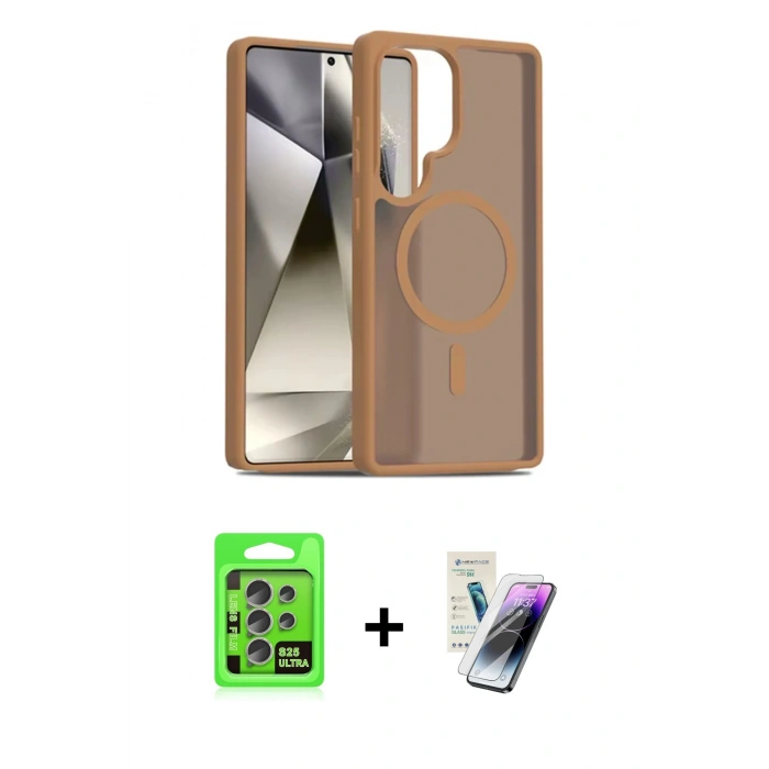 MARSİLYAN™- Galaxy S25 Ultra Kılıf Siluet Minimal Prime - Şeffaf Pasifik Cam Ekran Koruyucu + Raze Metal Kamera Lens - NLGY