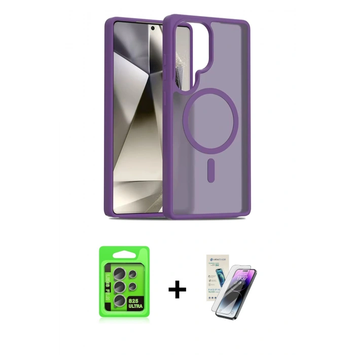 MARSİLYAN™- Galaxy S25 Ultra Kılıf Siluet Minimal Prime - Şeffaf Pasifik Cam Ekran Koruyucu + Raze Metal Kamera Lens - NLGY