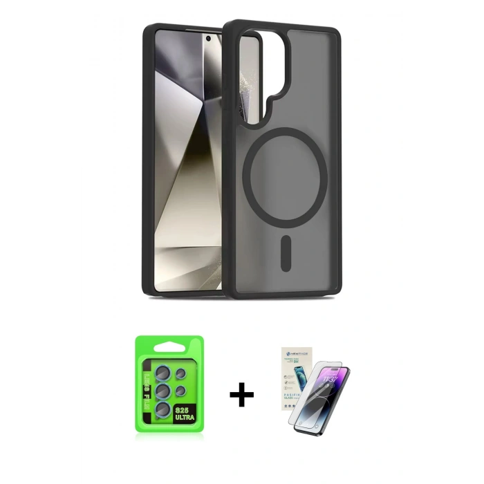 MARSİLYAN™- Galaxy S25 Ultra Kılıf Siluet Minimal Prime - Şeffaf Pasifik Cam Ekran Koruyucu + Raze Metal Kamera Lens - MI