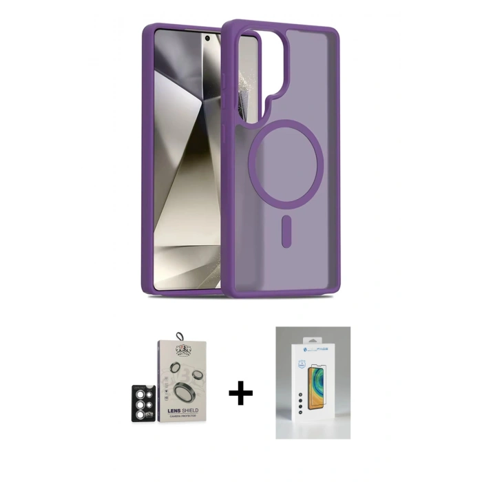 MARSİLYAN™- Galaxy S25 Ultra Kılıf Siluet Minimal Prime - Şeffaf Polymer Nano Ekran Koruyucu + Bilvis Titan Kamera Lens - GS