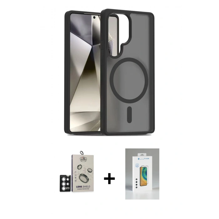 MARSİLYAN™- Galaxy S25 Ultra Kılıf Siluet Minimal Prime - Şeffaf Polymer Nano Ekran Koruyucu + Bilvis Titan Kamera Lens - GS