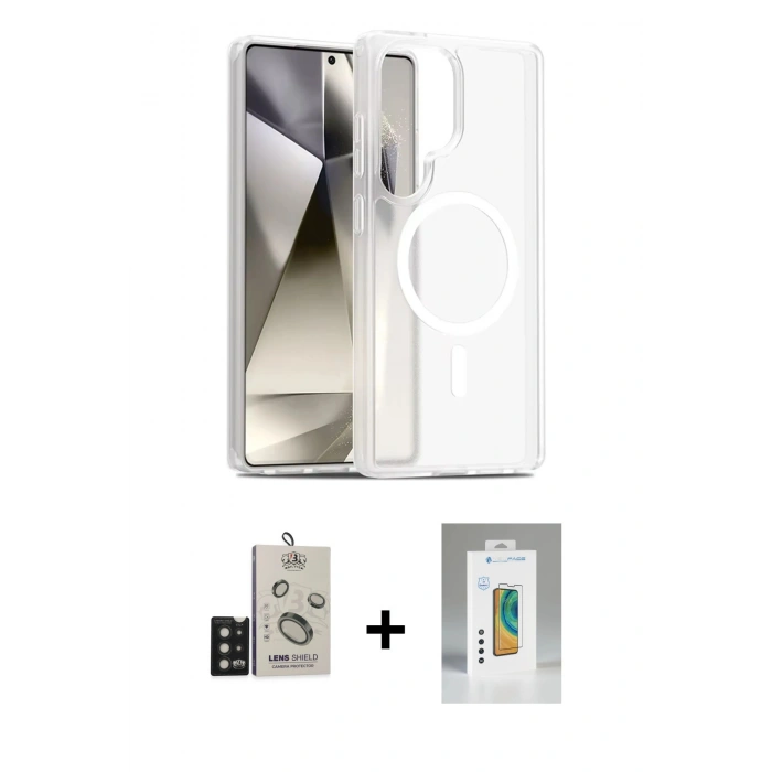 MARSİLYAN™- Galaxy S25 Ultra Kılıf Siluet Minimal Prime - Şeffaf Polymer Nano Ekran Koruyucu + Bilvis Titan Kamera Lens - SH
