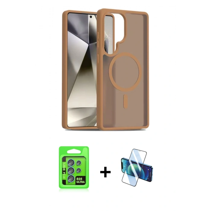 MARSİLYAN™- Galaxy S25 Ultra Kılıf Siluet Minimal Prime - Siyah 3D Antistatik Cam Ekran Koruyucu + Raze Metal Kamera Lens - MI