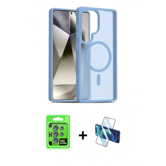 MARSİLYAN™- Galaxy S25 Ultra Kılıf Siluet Minimal Prime - Siyah 3D Antistatik Cam Ekran Koruyucu + Raze Metal Kamera Lens - MI