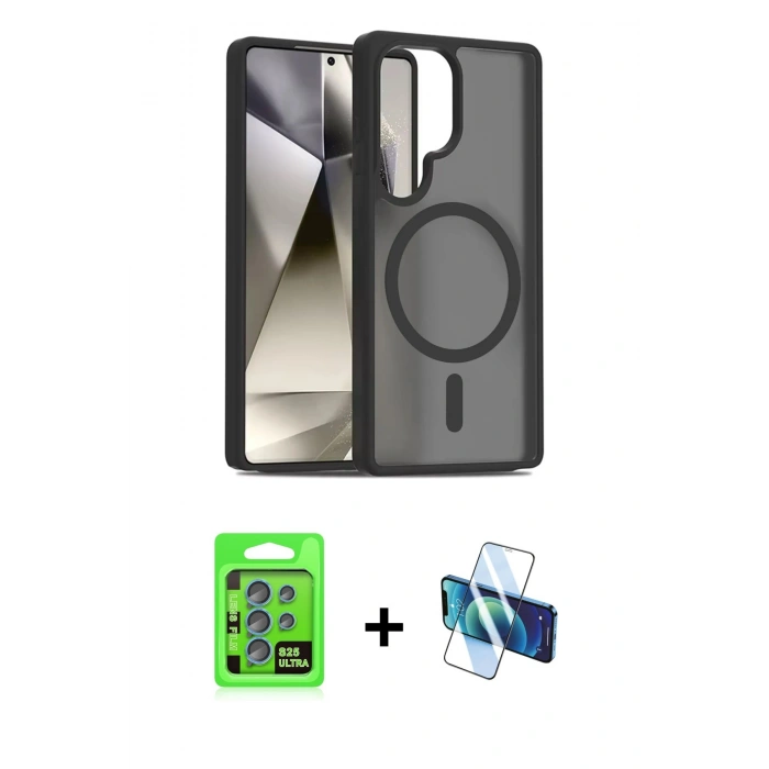 MARSİLYAN™- Galaxy S25 Ultra Kılıf Siluet Minimal Prime - Siyah 3D Antistatik Cam Ekran Koruyucu + Raze Metal Kamera Lens - MI