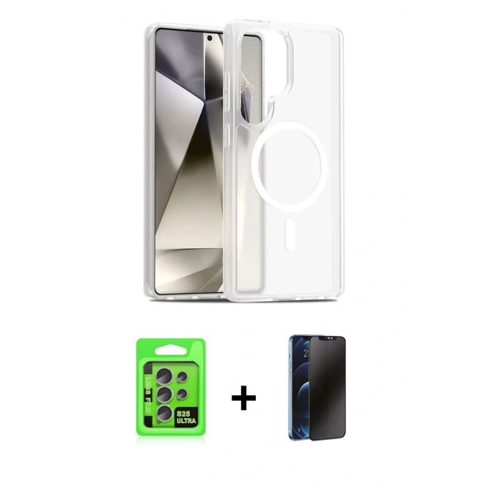 MARSİLYAN™- Galaxy S25 Ultra Kılıf Siluet Minimal Prime - Siyah 3D Antistatik Hayalet Cam Ekran Koruyucu + Raze Metal Kamera Lens - NLGY