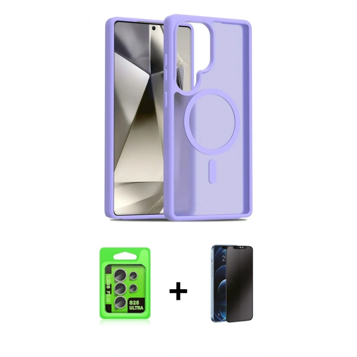 MARSİLYAN™- Galaxy S25 Ultra Kılıf Siluet Minimal Prime - Siyah 3D Antistatik Hayalet Cam Ekran Koruyucu + Raze Metal Kamera Lens - NLGY