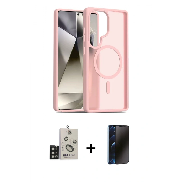 MARSİLYAN™- Galaxy S25 Ultra Kılıf Siluet Minimal Prime - Siyah 3D Antistatik Hayalet Cam Ekran Koruyucu + Bilvis Titan Kamera Lens - SH