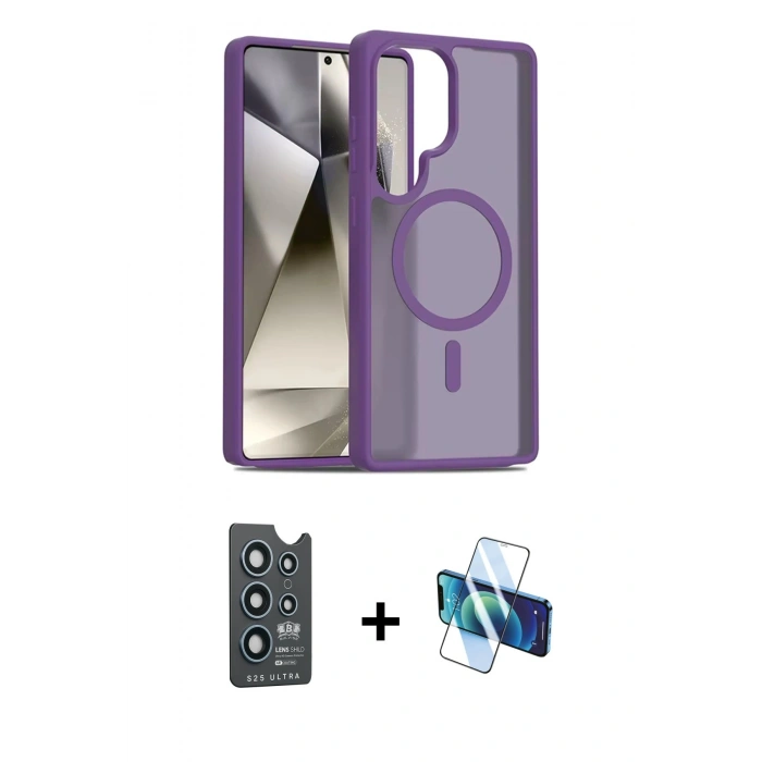 MARSİLYAN™- Galaxy S25 Ultra Kılıf Siluet Minimal Prime - Siyah 3D Antistatik Seramik Nano Ekran Koruyucu + Bilvis Titan Kamera Lens - LT
