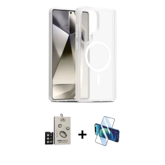 MARSİLYAN™- Galaxy S25 Ultra Kılıf Siluet Minimal Prime - Siyah 3D Antistatik Seramik Nano Ekran Koruyucu + Bilvis Titan Kamera Lens - SH