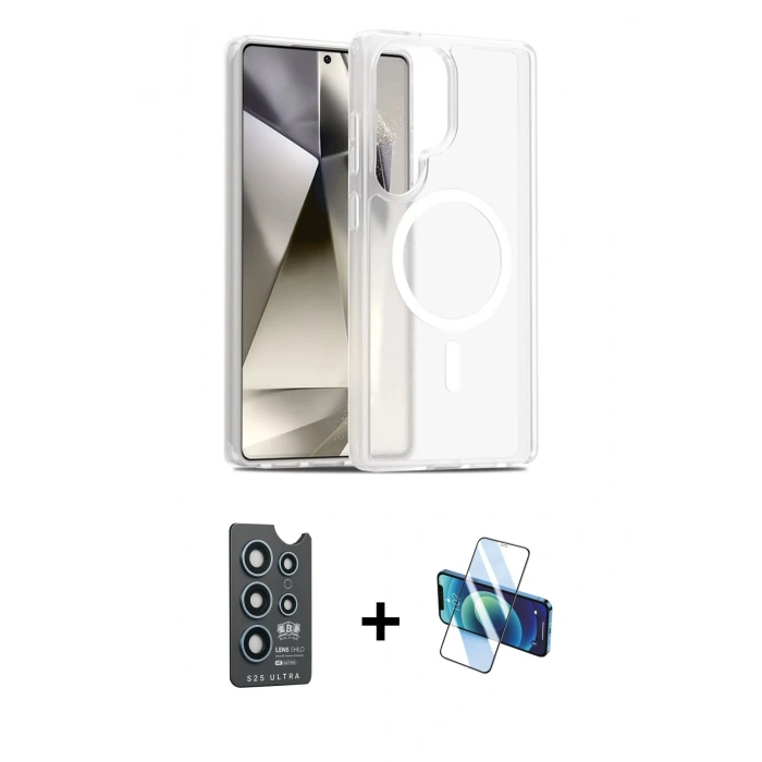 MARSİLYAN™- Galaxy S25 Ultra Kılıf Siluet Minimal Prime - Siyah 3D Antistatik Seramik Nano Ekran Koruyucu + Bilvis Titan Kamera Lens - LT
