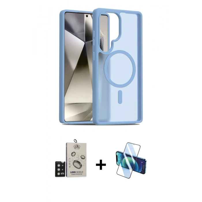 MARSİLYAN™- Galaxy S25 Ultra Kılıf Siluet Minimal Prime - Siyah 3D Antistatik Seramik Nano Ekran Koruyucu + Bilvis Titan Kamera Lens - SH