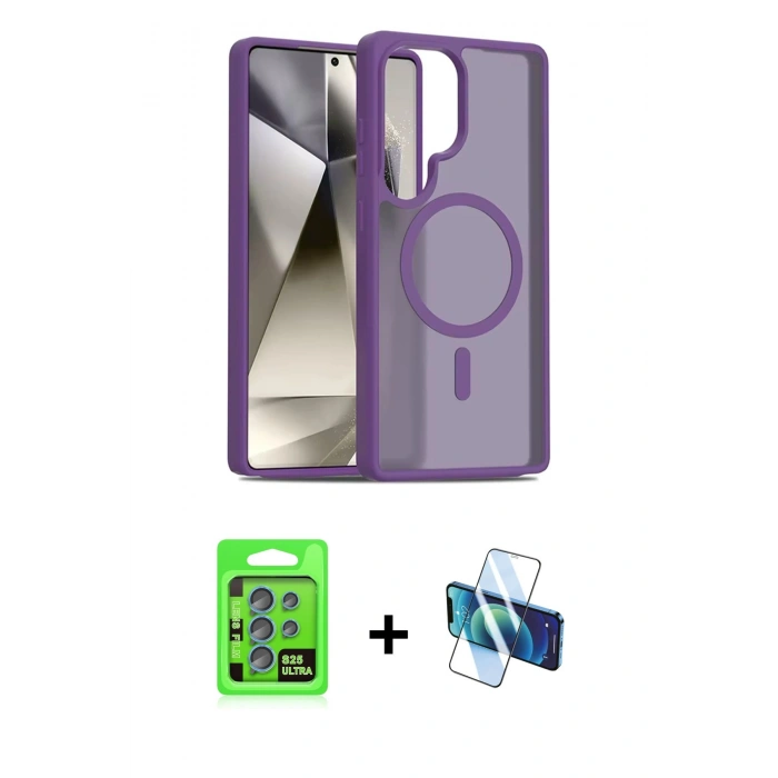 MARSİLYAN™- Galaxy S25 Ultra Kılıf Siluet Minimal Prime - Siyah 3D Antistatik Seramik Nano Ekran Koruyucu + Raze Metal Kamera Lens - MI