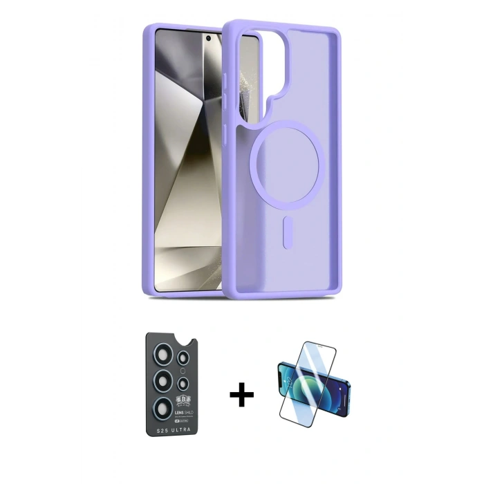 MARSİLYAN™- Galaxy S25 Ultra Kılıf Siluet Minimal Prime - Siyah 3D Antistatik Seramik Nano Ekran Koruyucu + Bilvis Titan Kamera Lens - LT