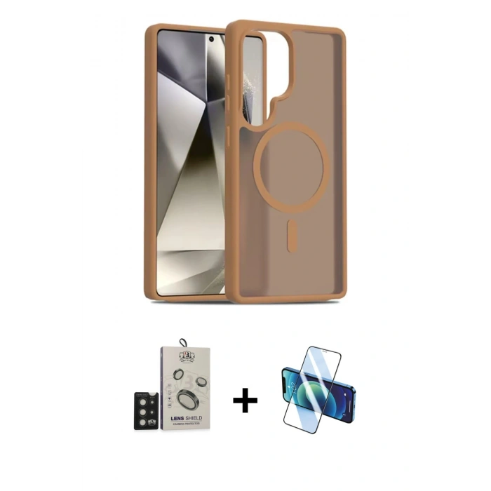 MARSİLYAN™- Galaxy S25 Ultra Kılıf Siluet Minimal Prime - Siyah 3D Antistatik Seramik Nano Ekran Koruyucu + Bilvis Titan Kamera Lens - SH