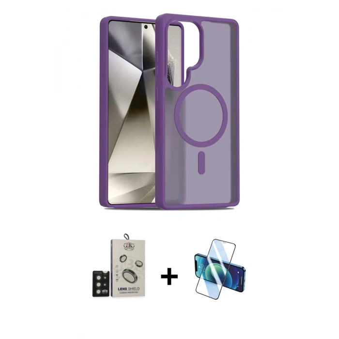 MARSİLYAN™- Galaxy S25 Ultra Kılıf Siluet Minimal Prime - Siyah 3D Antistatik Seramik Nano Ekran Koruyucu + Bilvis Titan Kamera Lens - SH