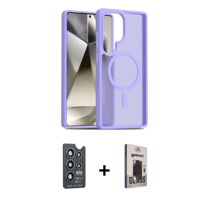 MARSİLYAN™- Galaxy S25 Ultra Kılıf Siluet Minimal Prime - Siyah Bilvis Hayalet Cam Ekran Koruyucu + Bilvis Titan Kamera Lens - LT