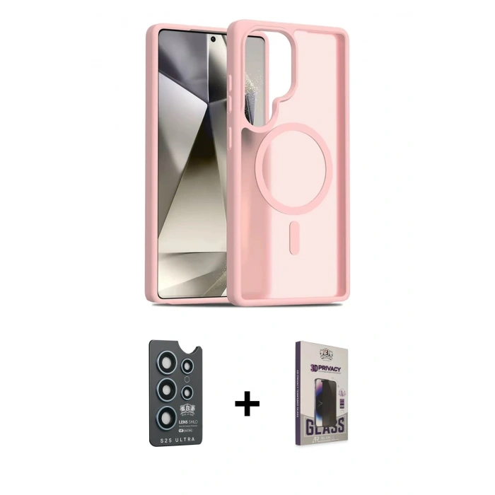 MARSİLYAN™- Galaxy S25 Ultra Kılıf Siluet Minimal Prime - Siyah Bilvis Hayalet Cam Ekran Koruyucu + Bilvis Titan Kamera Lens - LT