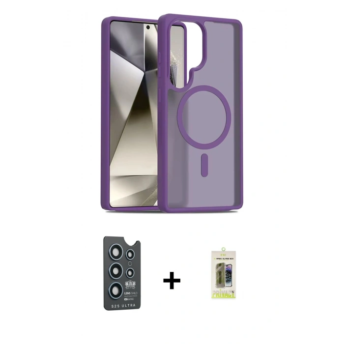 MARSİLYAN™- Galaxy S25 Ultra Kılıf Siluet Minimal Prime - Siyah Joko Magic 5D Hayalet Cam + Bilvis Titan Kamera Lens - LT