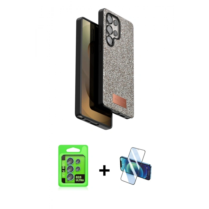 MARSİLYAN™- Galaxy S25 Ultra Kılıf Vadi Klasik Serisi - Siyah 3D Antistatik Cam Ekran Koruyucu + Raze Metal Kamera Lens - MI
