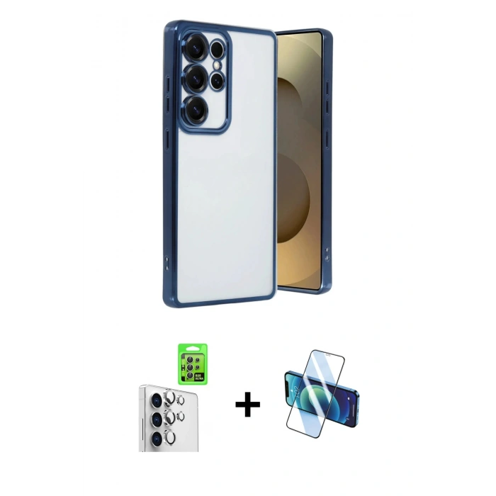 MARSİLYAN™- Galaxy S25 Ultra Kılıf Vadi Minimal - Siyah 3D Antistatik Seramik Nano Ekran Koruyucu + Raze Metal Kamera Lens - GS