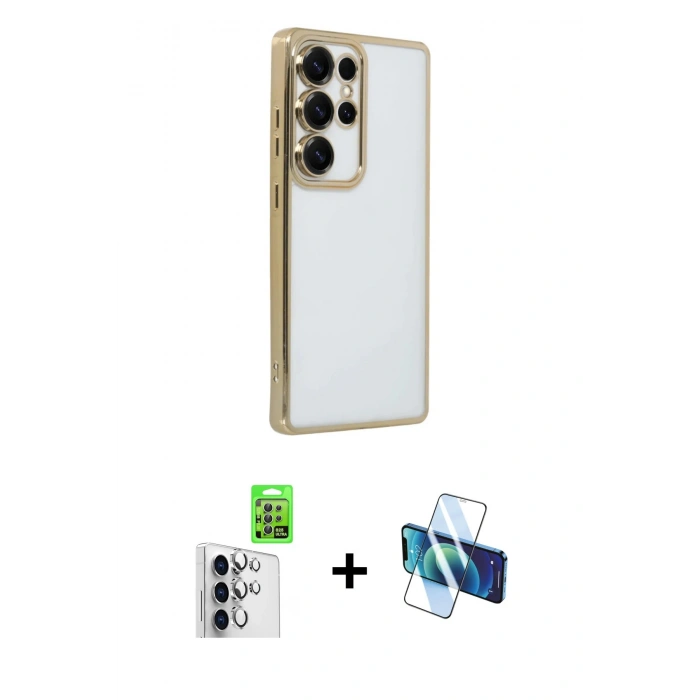 MARSİLYAN™- Galaxy S25 Ultra Kılıf Vadi Minimal - Siyah 3D Antistatik Seramik Nano Ekran Koruyucu + Raze Metal Kamera Lens - GS