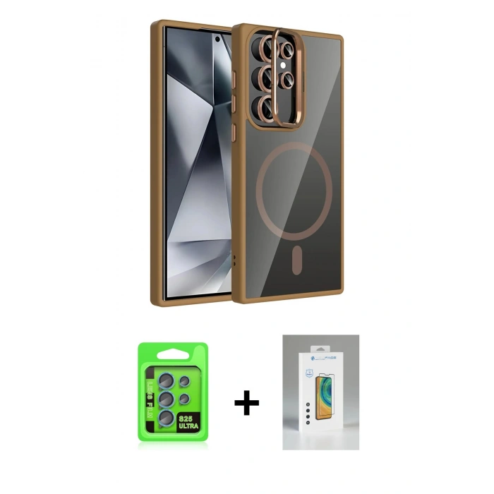 MARSİLYAN™- Galaxy S25 Ultra Kılıf Yadigar Asil Koleksiyonu - Şeffaf Polymer Nano Ekran Koruyucu + Mavi Raze Metal Kamera Lens
