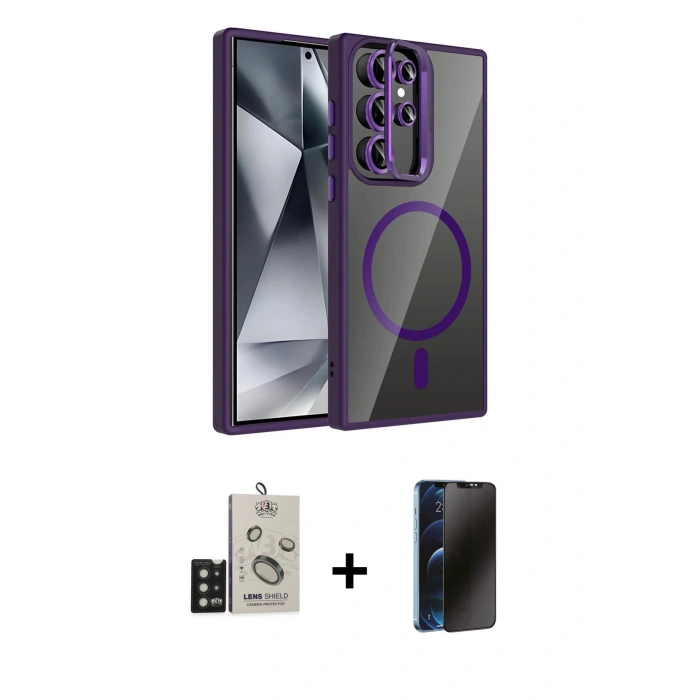 MARSİLYAN™- Galaxy S25 Ultra Kılıf Yadigar Asil Koleksiyonu - Siyah 3D Antistatik Hayalet Cam Ekran Koruyucu + Bilvis Titan Kamera Lens - SH