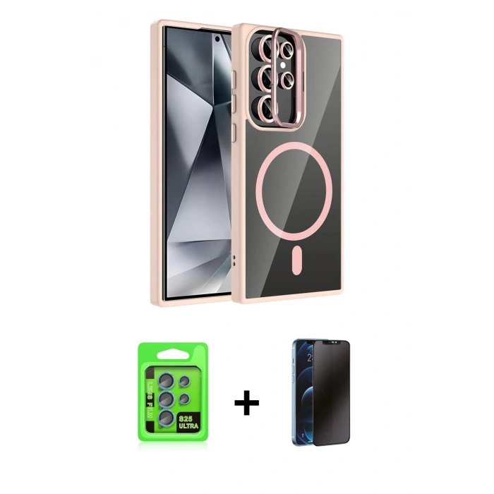 MARSİLYAN™- Galaxy S25 Ultra Kılıf Yadigar Asil Koleksiyonu - Siyah 3D Antistatik Hayalet Cam Ekran Koruyucu + Raze Metal Kamera Lens - MI