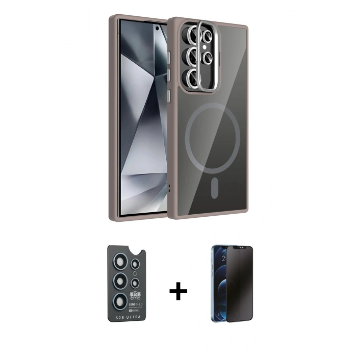 MARSİLYAN™- Galaxy S25 Ultra Kılıf Yadigar Asil Koleksiyonu - Siyah 3D Antistatik Hayalet Cam Ekran Koruyucu + Bilvis Titan Kamera Lens - LT