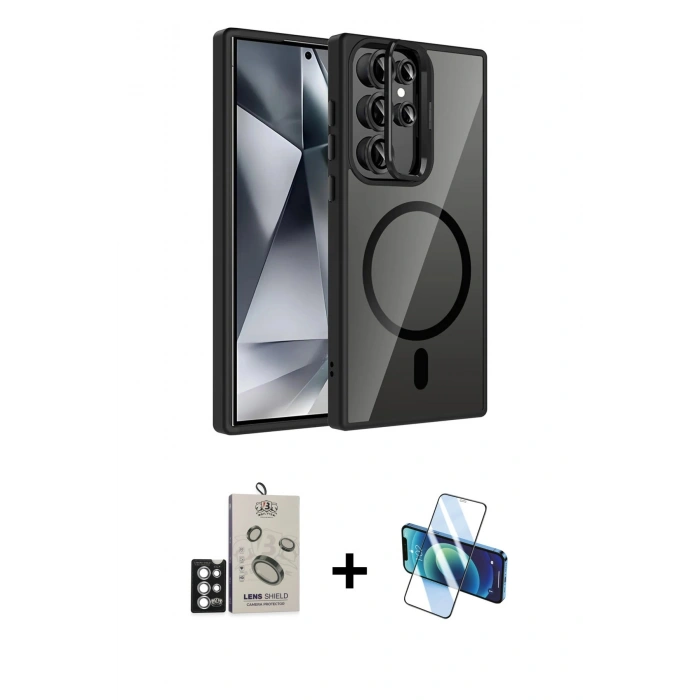 MARSİLYAN™- Galaxy S25 Ultra Kılıf Yadigar Asil Koleksiyonu - Siyah 3D Antistatik Seramik Nano Ekran Koruyucu + Bilvis Titan Kamera Lens - GS