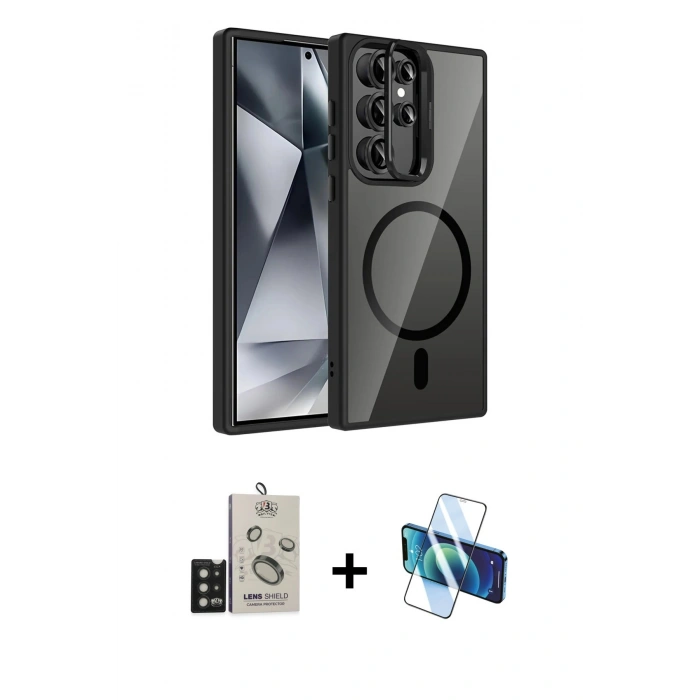 MARSİLYAN™- Galaxy S25 Ultra Kılıf Yadigar Asil Koleksiyonu - Siyah 3D Antistatik Seramik Nano Ekran Koruyucu + Bilvis Titan Kamera Lens - SH