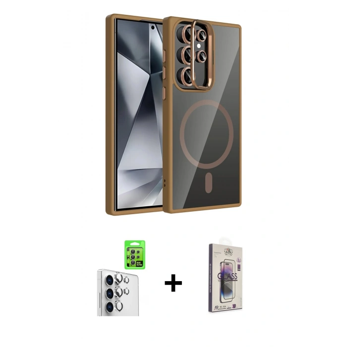 MARSİLYAN™- Galaxy S25 Ultra Kılıf Yadigar Asil Koleksiyonu - Siyah Bilvis 3D Cam Ekran Koruyucu + Raze Metal Kamera Lens - GS